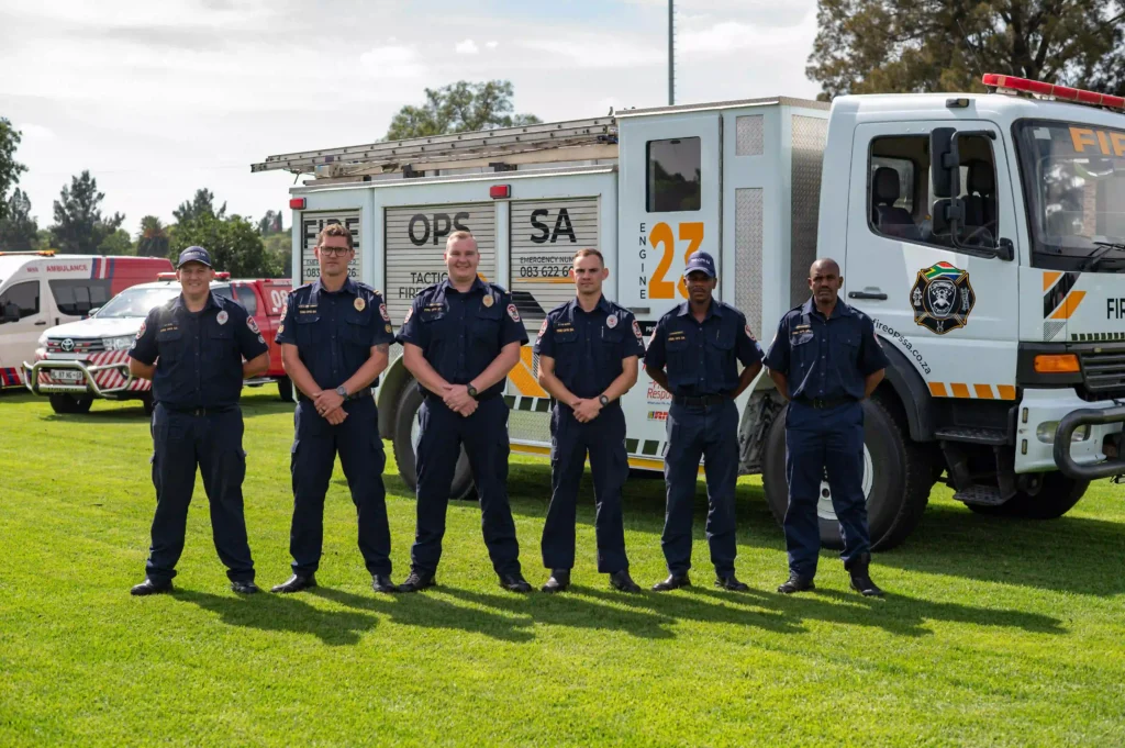 Hi Zone Security emergency response and specialised services team with fire truck and ambulance