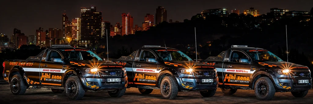 Hi Zone Security armed response vehicles at night in Gauteng showcasing specialised security services